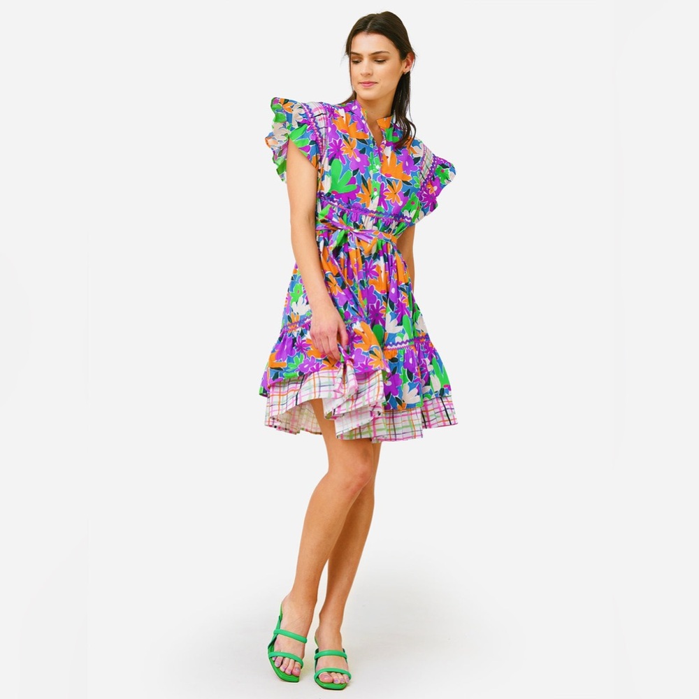Celia B Colorful Floral Mini Dress with Ruffle Sleeves